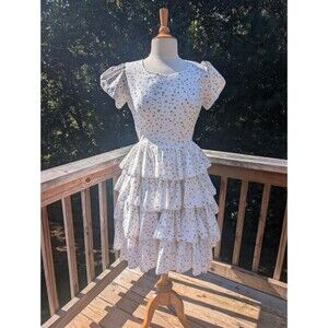 Vintage Square Dance Company Dress Tiered Polka Dot White Sweetheart Small